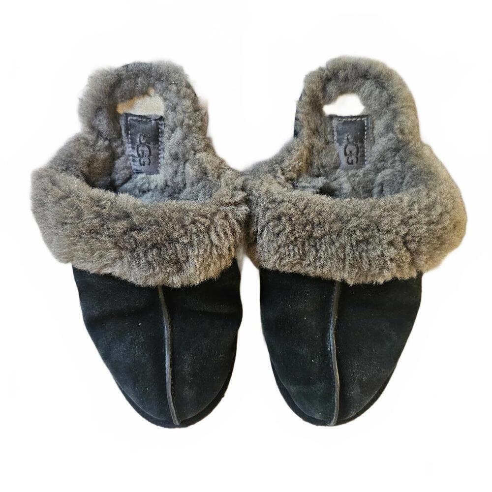 UGG Women's Black Suede Shearling Lined Slippers